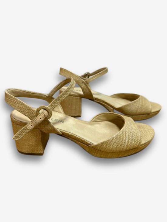 Anne Klein Shoes - Anne Klein Raffia Block Heel Sandals Natural Beige Ankle Strap Size 10